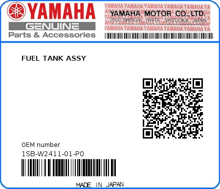 Product image: Yamaha - 1SB-W2411-01-P0 - FUEL TANK ASSY  0