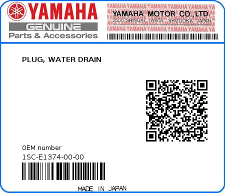 Product image: Yamaha - 1SC-E1374-00-00 - PLUG, WATER DRAIN  0