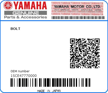 Product image: Yamaha - 1SCE47770000 - BOLT  0