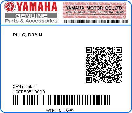 Product image: Yamaha - 1SCE53510000 - PLUG, DRAIN  0