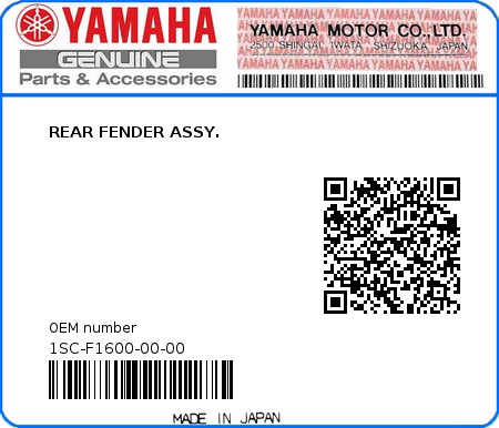 Product image: Yamaha - 1SC-F1600-00-00 - REAR FENDER ASSY.  0