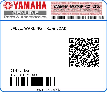 Product image: Yamaha - 1SC-F816M-00-00 - LABEL, WARNING TIRE & LOAD  0