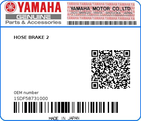 Product image: Yamaha - 1SDF58731000 - HOSE BRAKE 2  0