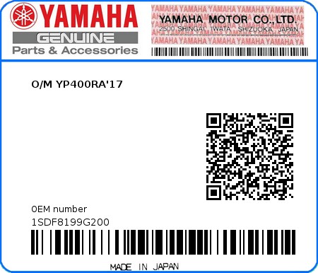 Product image: Yamaha - 1SDF8199G200 - O/M YP400RA'17  0
