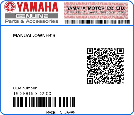 Product image: Yamaha - 1SD-F819D-D2-00 - MANUAL,OWNER'S  0