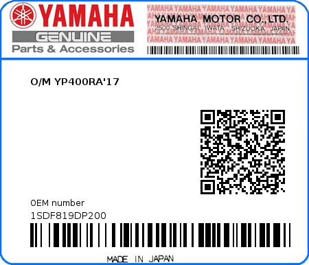 Product image: Yamaha - 1SDF819DP200 - O/M YP400RA'17  0