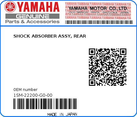 Product image: Yamaha - 1SM-22200-G0-00 - SHOCK ABSORBER ASSY, REAR  0