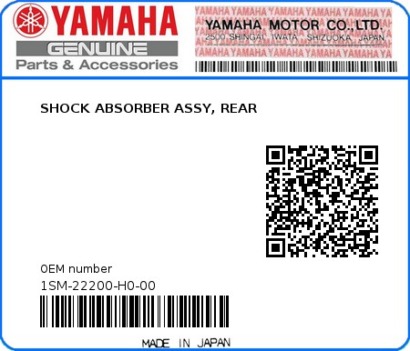 Product image: Yamaha - 1SM-22200-H0-00 - SHOCK ABSORBER ASSY, REAR  0