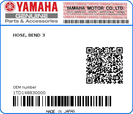 Product image: Yamaha - 1TD148830000 - HOSE, BEND 3  0