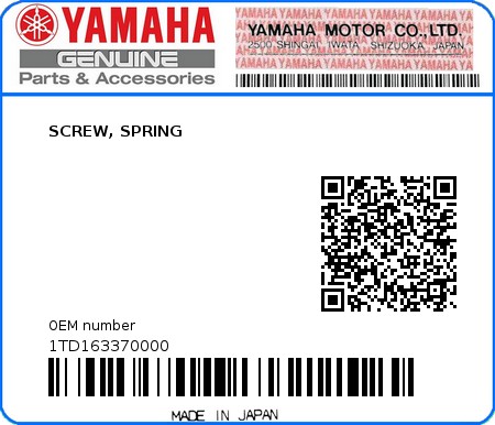 Product image: Yamaha - 1TD163370000 - SCREW, SPRING  0