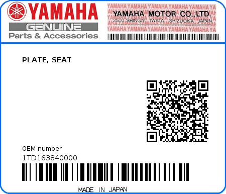 Product image: Yamaha - 1TD163840000 - PLATE, SEAT  0