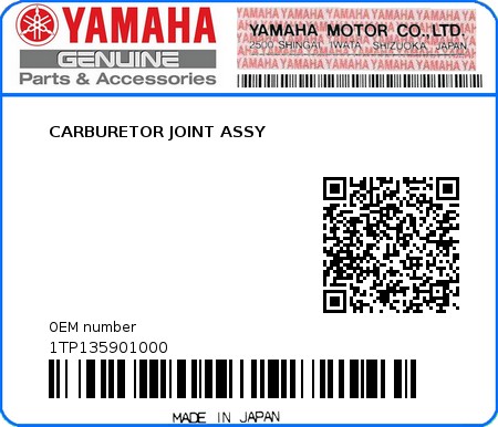 Product image: Yamaha - 1TP135901000 - CARBURETOR JOINT ASSY  0