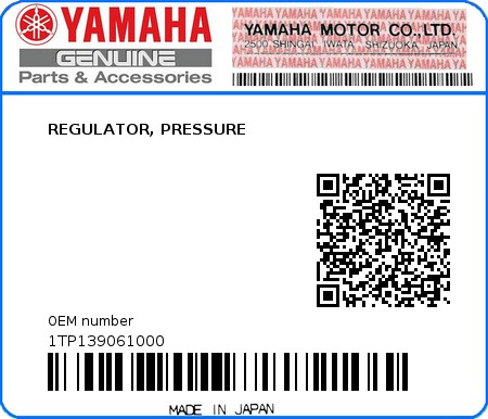 Product image: Yamaha - 1TP139061000 - REGULATOR, PRESSURE  0