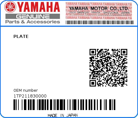 Product image: Yamaha - 1TP211830000 - PLATE  0