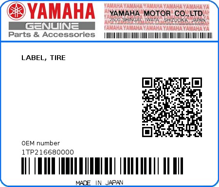 Product image: Yamaha - 1TP216680000 - LABEL, TIRE  0