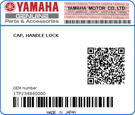 Product image: Yamaha - 1TP234840000 - CAP, HANDLE LOCK  0