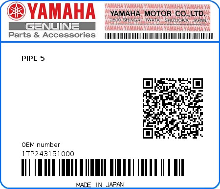 Product image: Yamaha - 1TP243151000 - PIPE 5  0