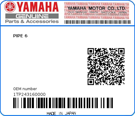 Product image: Yamaha - 1TP243160000 - PIPE 6  0