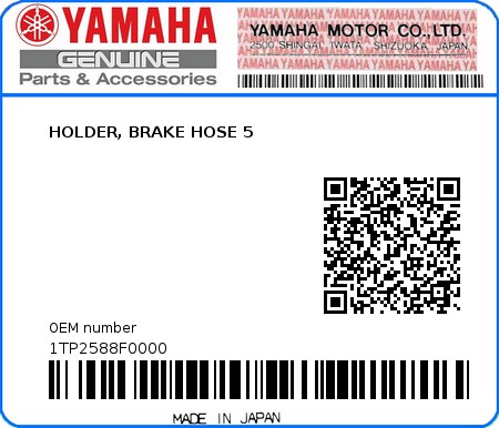 Product image: Yamaha - 1TP2588F0000 - HOLDER, BRAKE HOSE 5  0