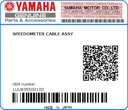 Product image: Yamaha - 1UU835500100 - SPEEDOMETER CABLE ASSY  0