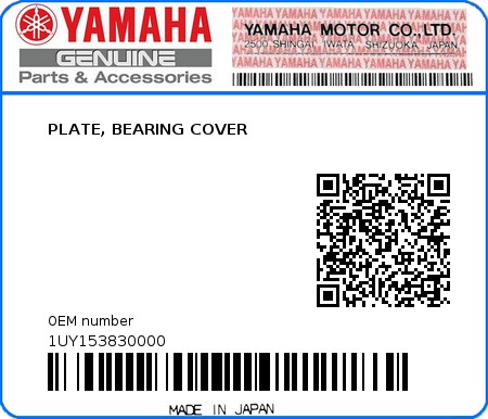 Product image: Yamaha - 1UY153830000 - PLATE, BEARING COVER  0