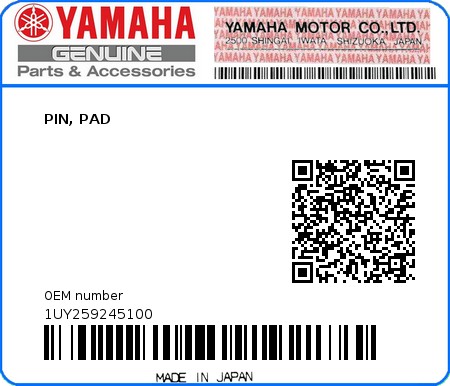 Product image: Yamaha - 1UY259245100 - PIN, PAD  0