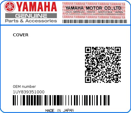 Product image: Yamaha - 1UY839351000 - COVER  0