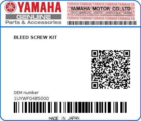 Product image: Yamaha - 1UYWF0485000 - BLEED SCREW KIT  0