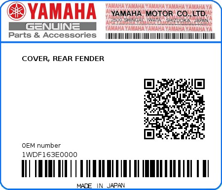 Product image: Yamaha - 1WDF163E0000 - COVER, REAR FENDER  0
