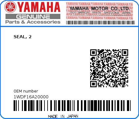 Product image: Yamaha - 1WDF16A20000 - SEAL, 2  0
