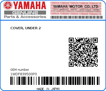 Product image: Yamaha - 1WDF839500P0 - COVER, UNDER 2  0