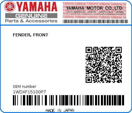 Product image: Yamaha - 1WDXF15100P7 - FENDER, FRONT  0