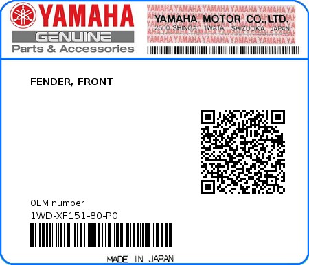Product image: Yamaha - 1WD-XF151-80-P0 - FENDER, FRONT  0