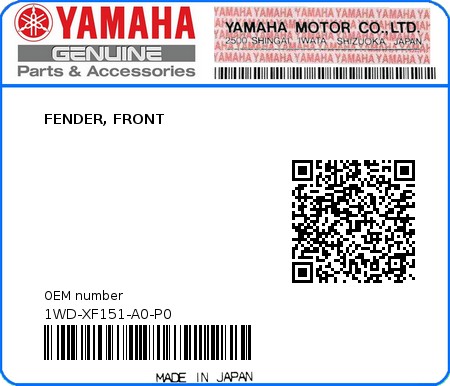 Product image: Yamaha - 1WD-XF151-A0-P0 - FENDER, FRONT  0