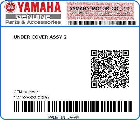 Product image: Yamaha - 1WDXF83900P0 - UNDER COVER ASSY 2  0