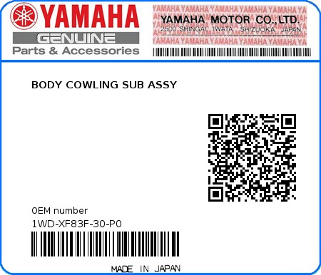 Product image: Yamaha - 1WD-XF83F-30-P0 - BODY COWLING SUB ASSY  0