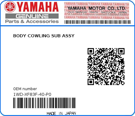 Product image: Yamaha - 1WD-XF83F-40-P0 - BODY COWLING SUB ASSY  0