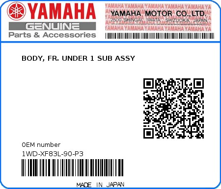 Product image: Yamaha - 1WD-XF83L-90-P3 - BODY, FR. UNDER 1 SUB ASSY  0