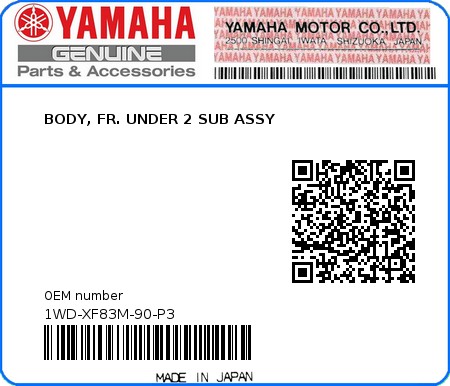 Product image: Yamaha - 1WD-XF83M-90-P3 - BODY, FR. UNDER 2 SUB ASSY  0