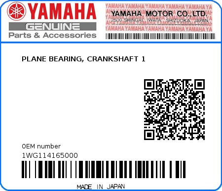 Product image: Yamaha - 1WG114165000 - PLANE BEARING, CRANKSHAFT 1  0