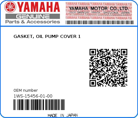 Product image: Yamaha - 1WS-15456-01-00 - GASKET, OIL PUMP COVER 1  0