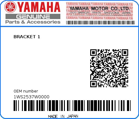Product image: Yamaha - 1WS2537W0000 - BRACKET 1  0