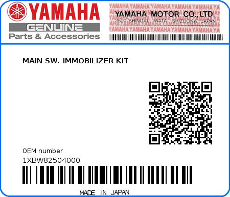 Product image: Yamaha - 1XBW82504000 - MAIN SW. IMMOBILIZER KIT  0