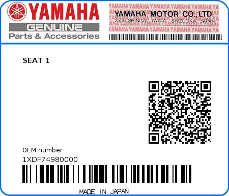 Product image: Yamaha - 1XDF74980000 - SEAT 1  0