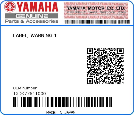 Product image: Yamaha - 1XDK77611000 - LABEL, WARNING 1  0