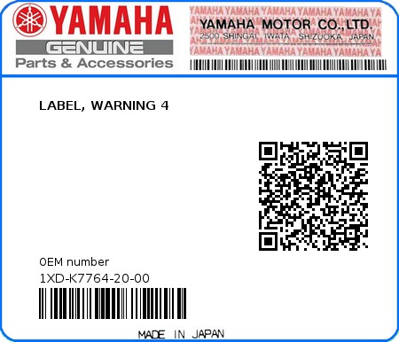Product image: Yamaha - 1XD-K7764-20-00 - LABEL, WARNING 4  0