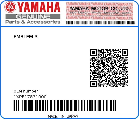 Product image: Yamaha - 1XPF17831000 - EMBLEM 3  0