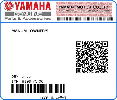 Product image: Yamaha - 1XP-F8199-7C-00 - MANUAL,OWNER'S  0