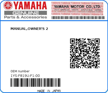 Product image: Yamaha - 1YS-F819U-F1-00 - MANUAL,OWNER'S 2  0