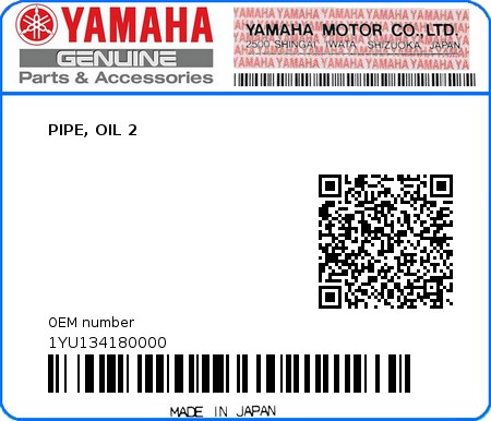 Product image: Yamaha - 1YU134180000 - PIPE, OIL 2  0
